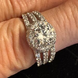 Diamonique Sterling Silver Round Halo Ring
 (size 6)